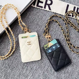 cc Quilted Leather Card Holder with Chain Strap Luxury Designer Card Case