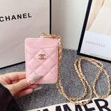 cc Quilted Leather Card Holder with Chain Strap Luxury Designer Card Case