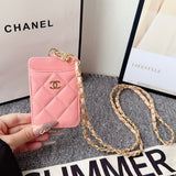 cc Quilted Leather Card Holder with Chain Strap Luxury Designer Card Case