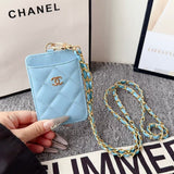 cc Quilted Leather Card Holder with Chain Strap Luxury Designer Card Case