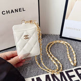 cc Quilted Leather Card Holder with Chain Strap Luxury Designer Card Case