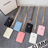 cc Quilted Leather Card Holder with Chain Strap Luxury Designer Card Case