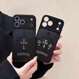Chrome Hearts Inspired Cross Design Phone Case for iPhone 14 to iPhone 17 Pro Max