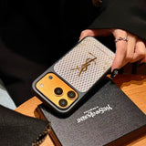 YSL Golden Signature Case Parisian Luxury Style for iPhone 14 to 17 Pro Max