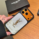 YSL Golden Signature Case Parisian Luxury Style for iPhone 14 to 17 Pro Max