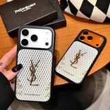 YSL Golden Signature Case Parisian Luxury Style for iPhone 14 to 17 Pro Max